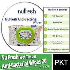 Wet Tissues,Nu Fresh Anti-Bacterial Wipes 20's