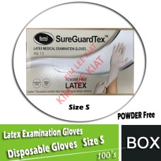 Disposable Gloves, Latex Examination Gloves (100's) POWDER Free - Size S Disposable Gloves, Latex Examination Gloves (100's) POWDER Free - Size S