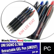 UNI 0.7MM SIGNO Retractable GEL Pen  (UM207) Black/Blue/Red/Green/Blueblack