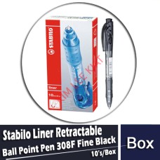 Ball Point Pen, Stabilo Liner Retractable (308F) Fine - BLACK 10's/box