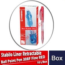 Ball Point Pen, Stabilo Liner Retractable (308F) Fine - RED 10's/box