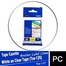 Tape Casette, Brother Label 12mm White on Clear Tape (Tze-135)