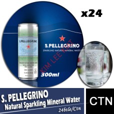 Mineral Water, (Canned) S.Pellegrino Natural Sparkling 24'Sx 300ml