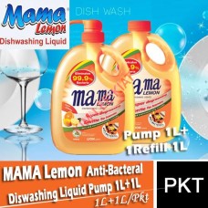 Diswashing Liquid,MaMa Lemon (Pump)Anti-Bacteral (1 L + 1 Refill Bottle)