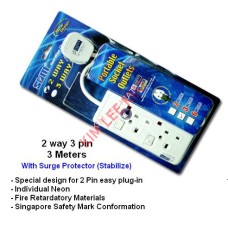 SUM 2 WAY 3 PIN Ext Socket S532N-3 W/Neon Surge (3Meter)