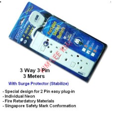 SUM 3 WAY 3 PIN Ext Socket S533N-3 W/Neon Surge (3Meter)